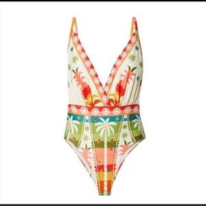 Farm Rio rainbow sunset plunge one piece swimsuit M